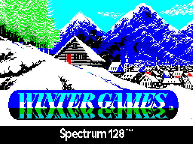 Winter Games 128 title screen for ZX Spectrum